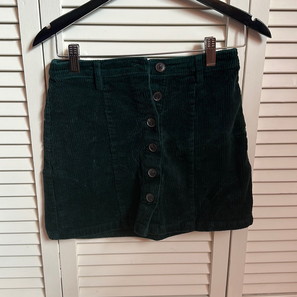 dark blue/green velvet button skirt